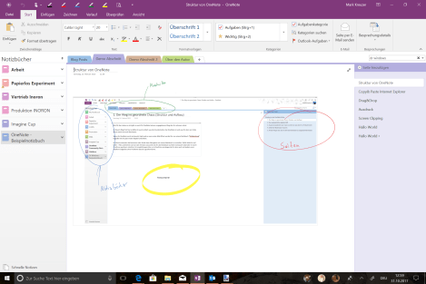 OneNote Struktur Notizbuch Abschnitt Seiten